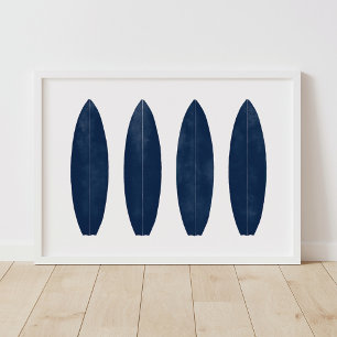 Indigo Watercolor Surfboard Beach Nursery Decor Poster