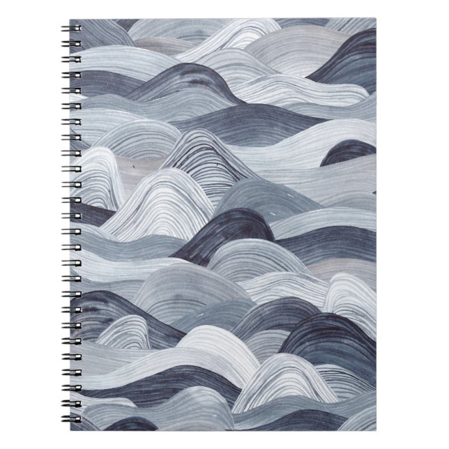 Indigo Watercolor Wave Seamless Anteckningsbok (Framsidan)