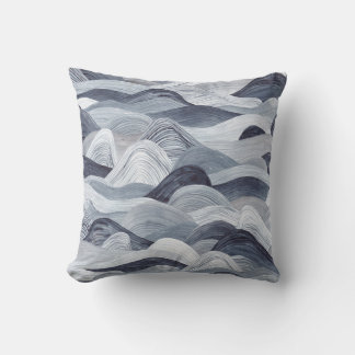 Indigo Watercolor Wave Seamless Kudde