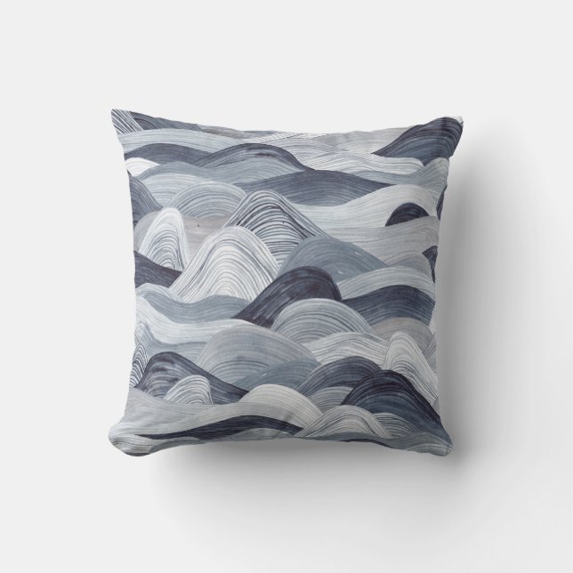 Indigo Watercolor Wave Seamless Kudde (Framsida)