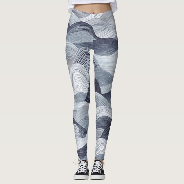 Indigo Watercolor Wave Seamless Leggings (Framsida)