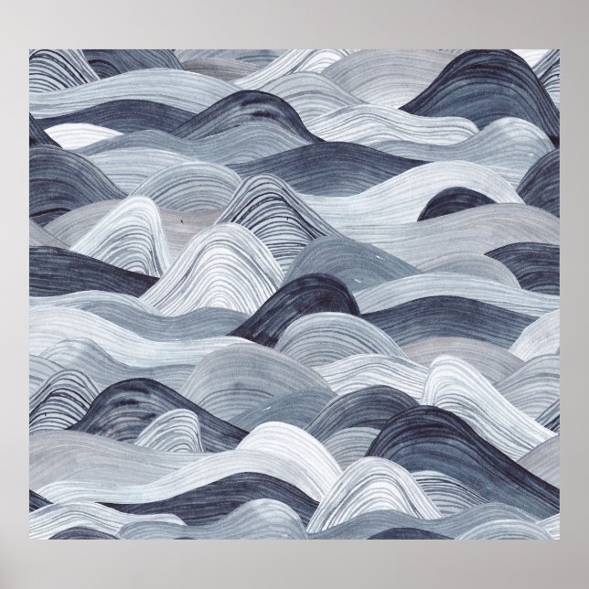 Indigo Watercolor Wave Seamless Poster (Framsidan)