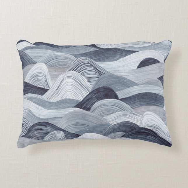Indigo Watercolor Wave Seamless Prydnadskudde (Framsidan)