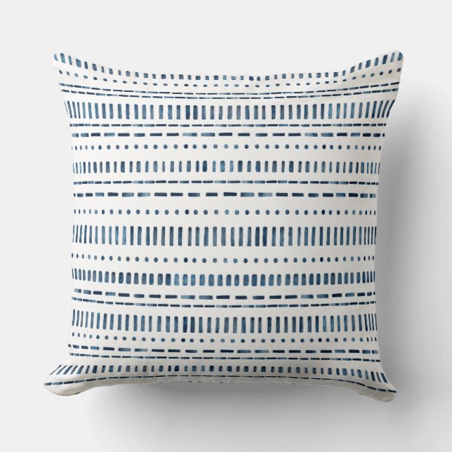 Indigo White Organic Rand Dekorativ kudde (Framsida)