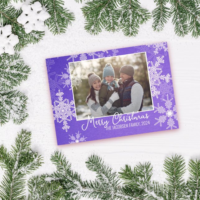 Indigo White Snöflingor - minimalistiskt julfoto Julkort (Skapare uppladdad)