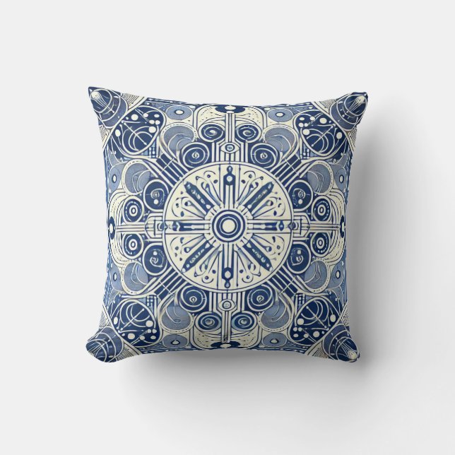 Indigo & White Symmetrisk design Kudde (Framsida)