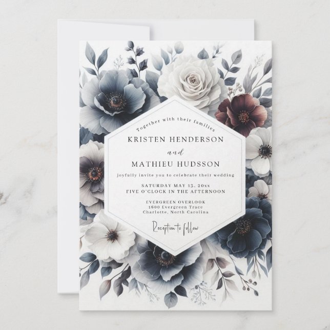 Indigo Wintertide Bloom Wedding Inbjudningar (Framsida)