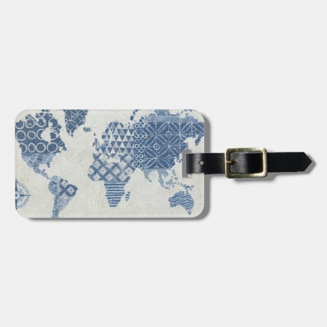 Indigoblå blåttBatikkarta av världen Bagagebricka (Horisontell Framsida)