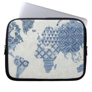 Indigoblå blåttBatikkarta av världen Laptop Sleeve