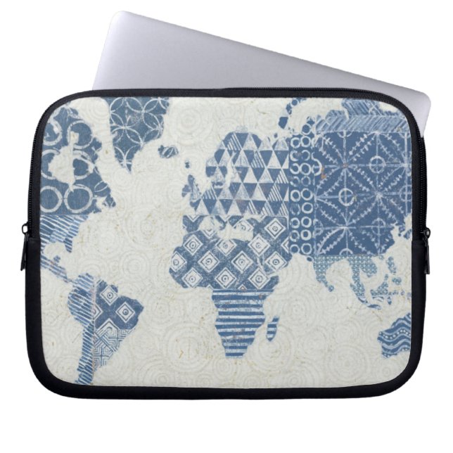 Indigoblå blåttBatikkarta av världen Laptop Sleeve (Framsidan)