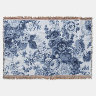 Indigoblå blåttvintageblommigt Toile Filt