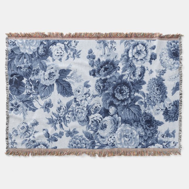 Indigoblå blåttvintageblommigt Toile Filt (Framsidan)