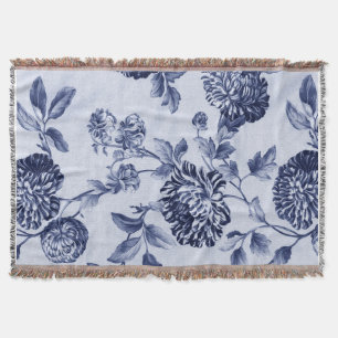 Indigoblå blåttvintageblommigt Toile Mysfilt