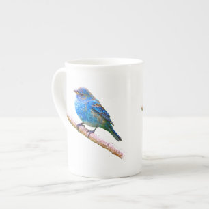 Indigoblå Bunting på grendesign Benporslin Mugg