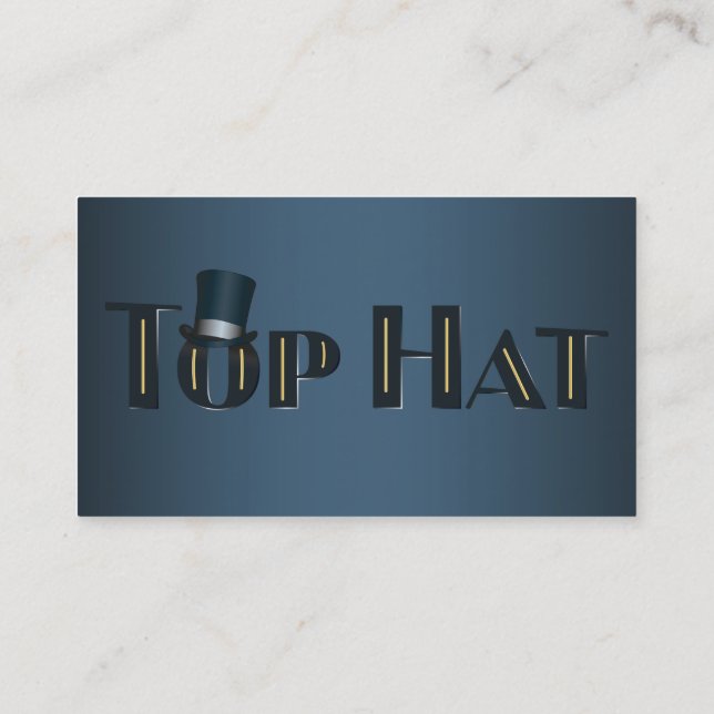 Indigoblå dekorativ text för top hat visitkort (Baksida)