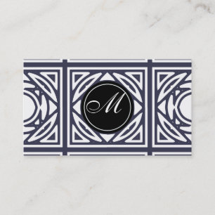 Indigoblå elegant inramad Monogram Visitkort