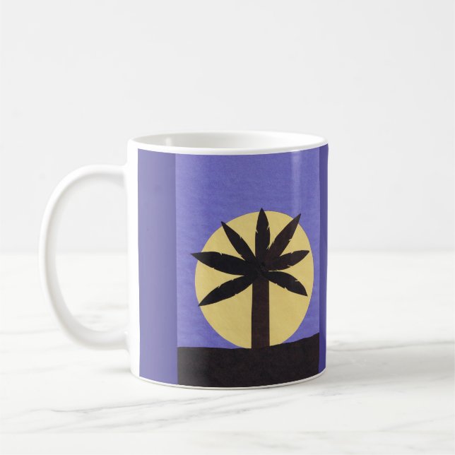 Indigoblå mugg med den Silhouetted handflatan och (Vänster)