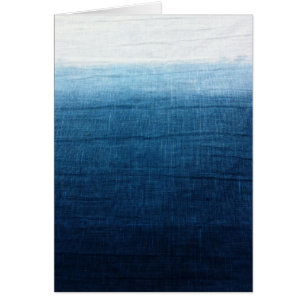 Indigoblå Ombre bleknar doppet färgade Shibori Hälsningskort