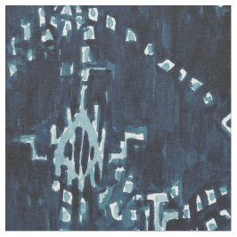 Indigoblå satellit- Ikat stam- vattenfärg Tyg