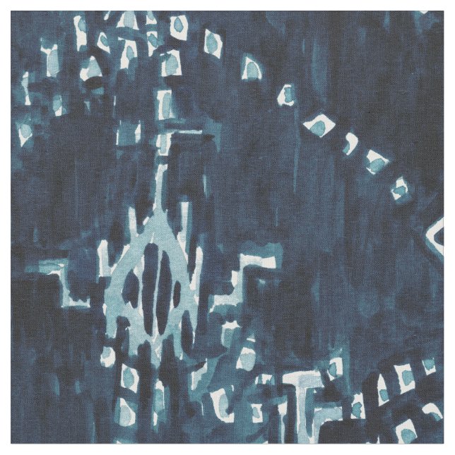 Indigoblå satellit- Ikat stam- vattenfärg Tyg (Närbild)