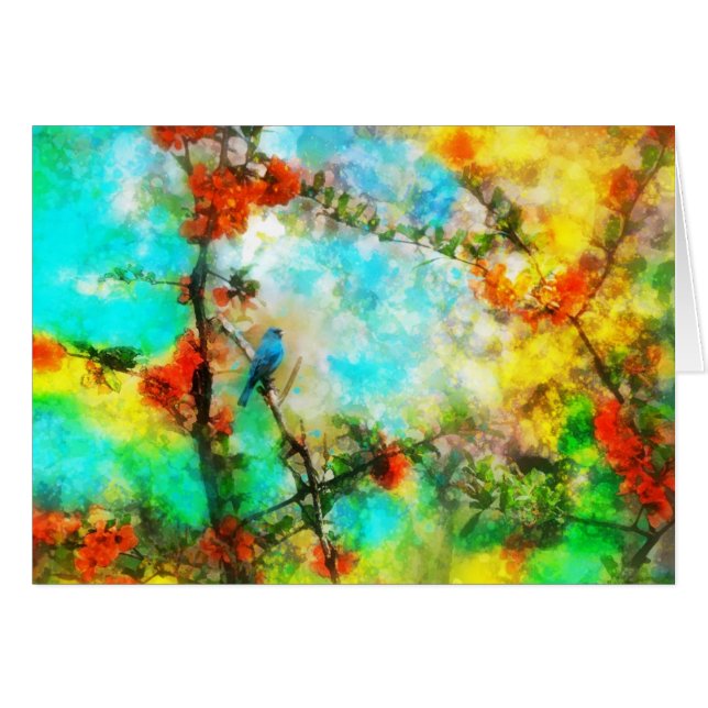 Indigoblått indigoblått buntingkort hälsningskort (Framsidan Horizontal)