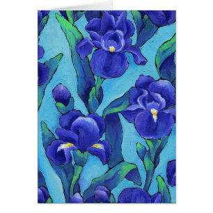 Indigoblått Irises oljemålning Hälsningskort