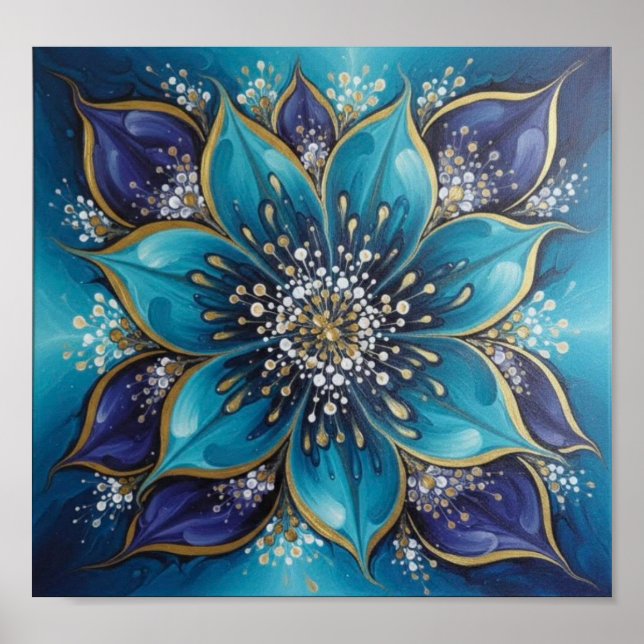 IndigoTealFloralMandala Poster (Framsidan)