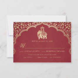 Indiiskt bröllop RSVP-kort, vitt och guld Inbjudningar