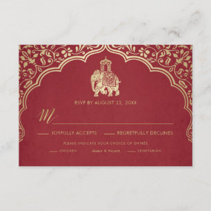 Indiiskt bröllop RSVP-kort, vitt och guld Inbjudningar