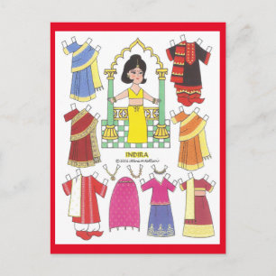 Indira, Sari Girl of India Papper Doll Postcard Vykort