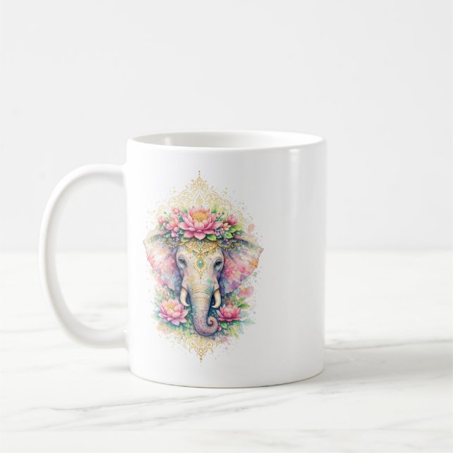 Indischer Frühling - Elefant mit Blumen Kaffemugg (Vänster)