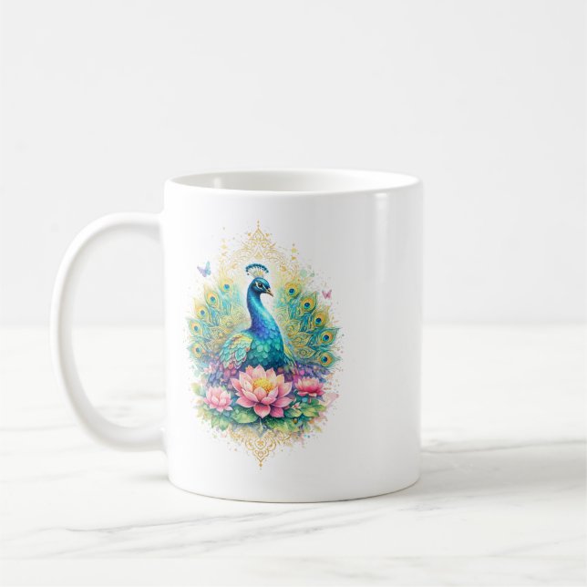 Indischer Frühling - Pfau mit Lotus Kaffemugg (Vänster)
