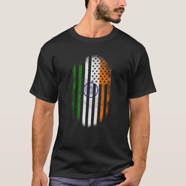 Indisk amerikanska flaggan   Indien och USA design T Shirt (Framsida)
