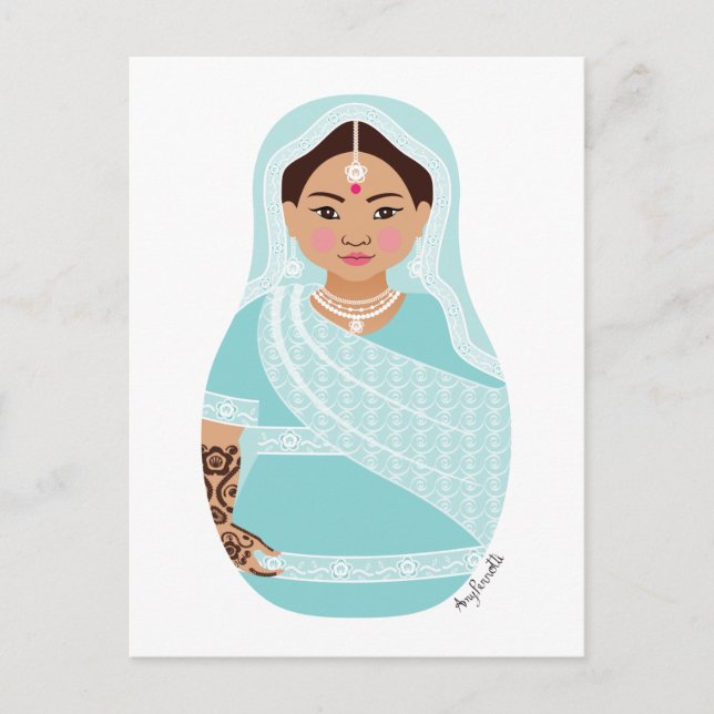 Indisk (Aqua) Matryoshka Postkort Vykort (Framsida)