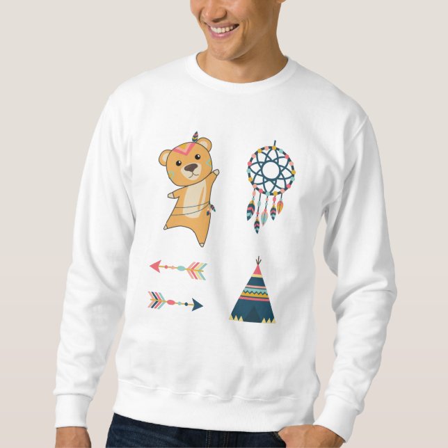 Indisk björn Gult FashTeddy Feather Lång Ärmad Tröja (Framsida)
