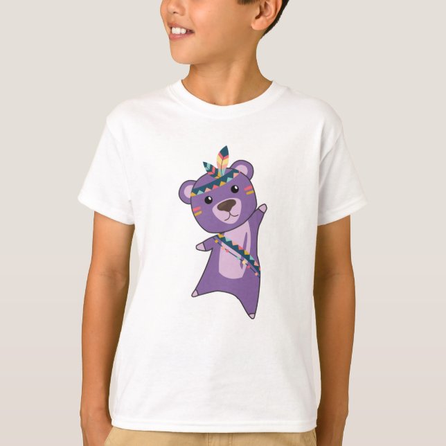 Indisk björn Lila FashTeddy Feather Cute T Shirt (Framsida)