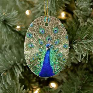 Indisk blå peacock-prydnad julgransprydnad keramik