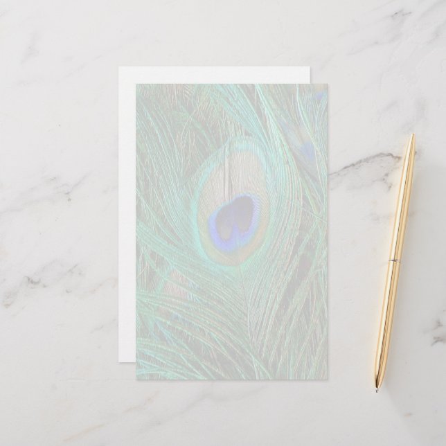 Indisk blåttpåfågelfjäder brevpapper (Fram/Back In Situ)