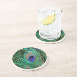 Indisk blåttpåfågelfjäder underlägg sandsten