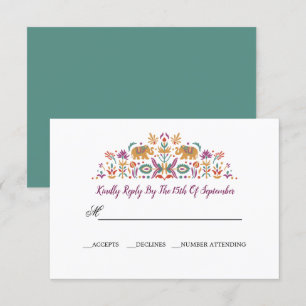 Indisk Blomma Elefant Jade grön RSVP bröllop Inbjudningar