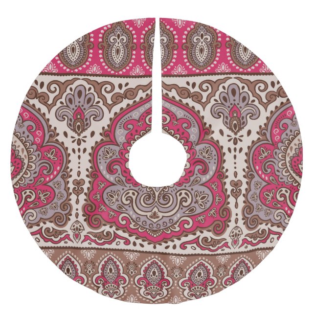 Indisk blommigt paisley, etnisk mandala mönster. julgransmatta borstad polyester (Framsidan)