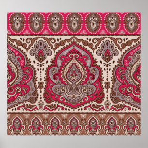 Indisk blommigt paisley, etnisk mandala mönster. poster