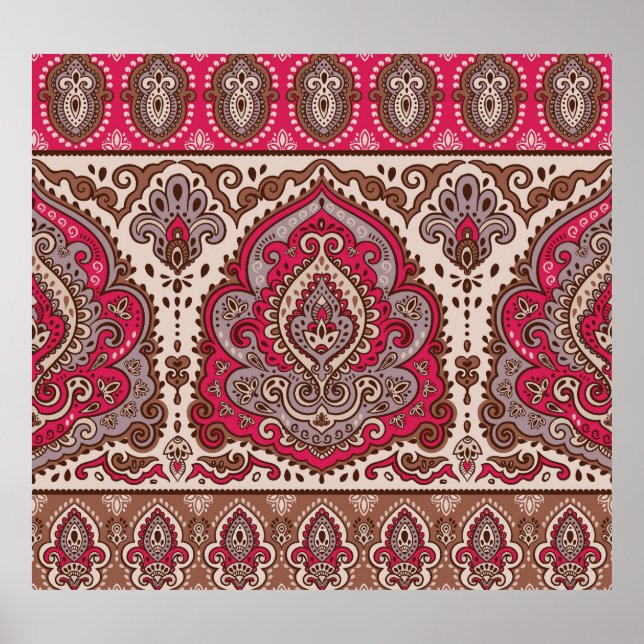 Indisk blommigt paisley, etnisk mandala mönster. poster (Framsidan)