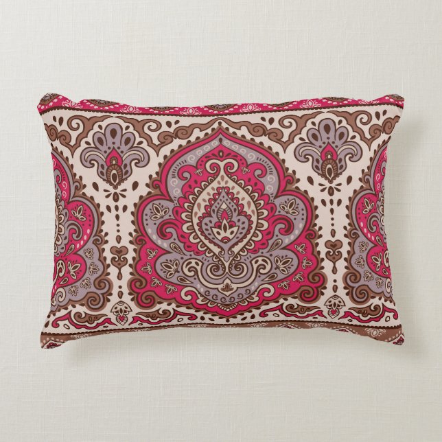 Indisk blommigt paisley, etnisk mandala mönster. prydnadskudde (Framsidan)