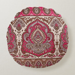Indisk blommigt paisley, etnisk mandala mönster. rund kudde