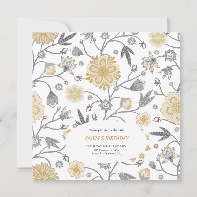 Indisk blomsterfödelsedag inbjudningar (Framsida)