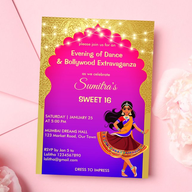 Indisk Bollywood flick kalas-mall Inbjudningar (Indian Bollywood girls birthday party template invitation digital download Indian style party invite)