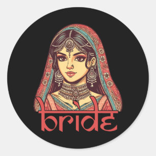 Indisk bride to be Dulhan Desi Möhippa Bröllop Bac Runt Klistermärke