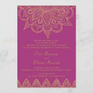 Indisk Bright Rosa Guld Mehndi Hindu Bröllop Inbjudningar