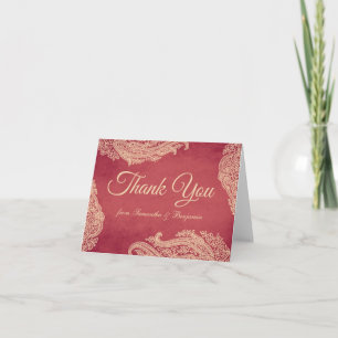 Indisk Bröllop, Mehndi Tacksamhetskort, rött, guld Tack Kort